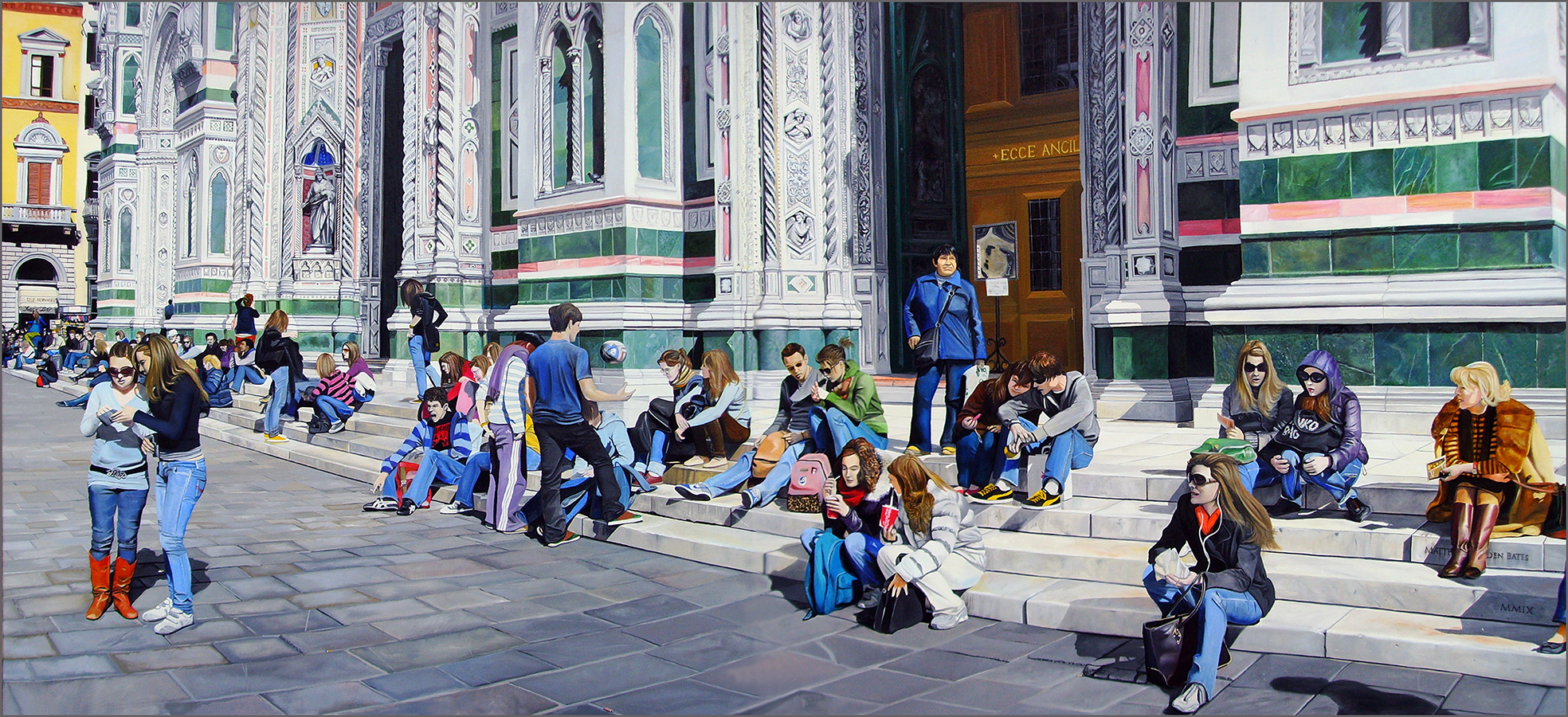 "Sitting on the Steps of the Duomo" an original oil painting by Matthew Holden Bates