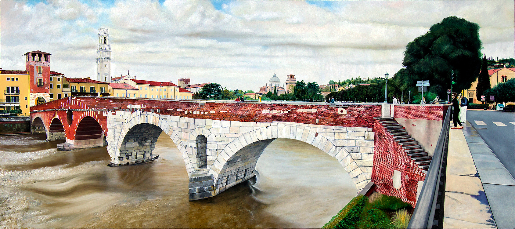"Lover's Bridge in Verona" an original oil painting by Matthew Holden Bates
