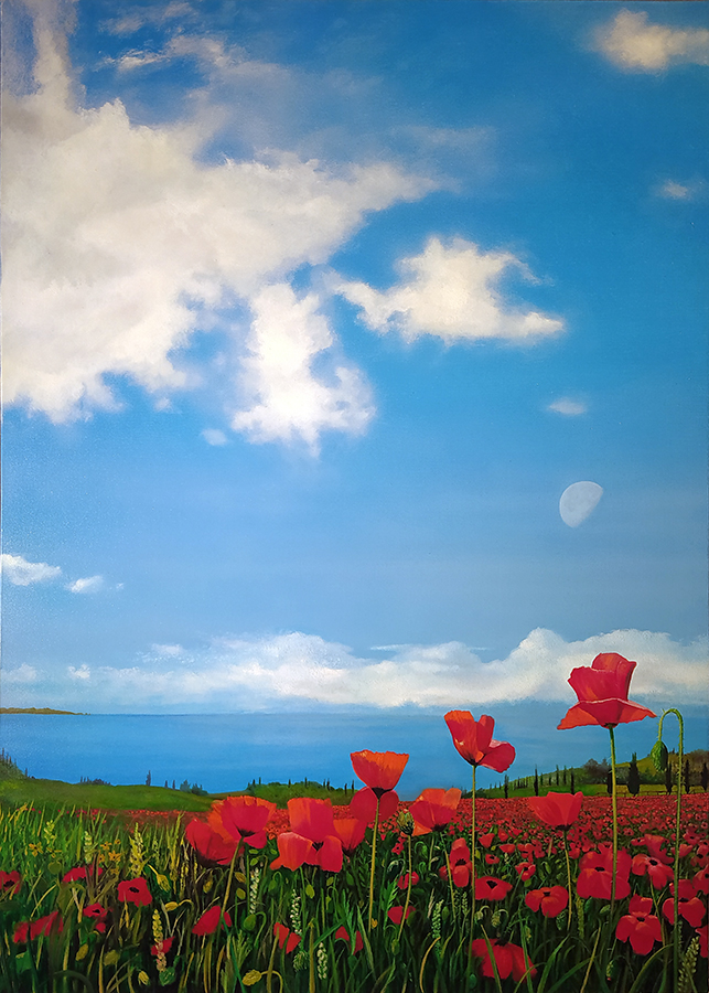 "Poppies al Mare" an original oil painting by Matthew Holden Bates