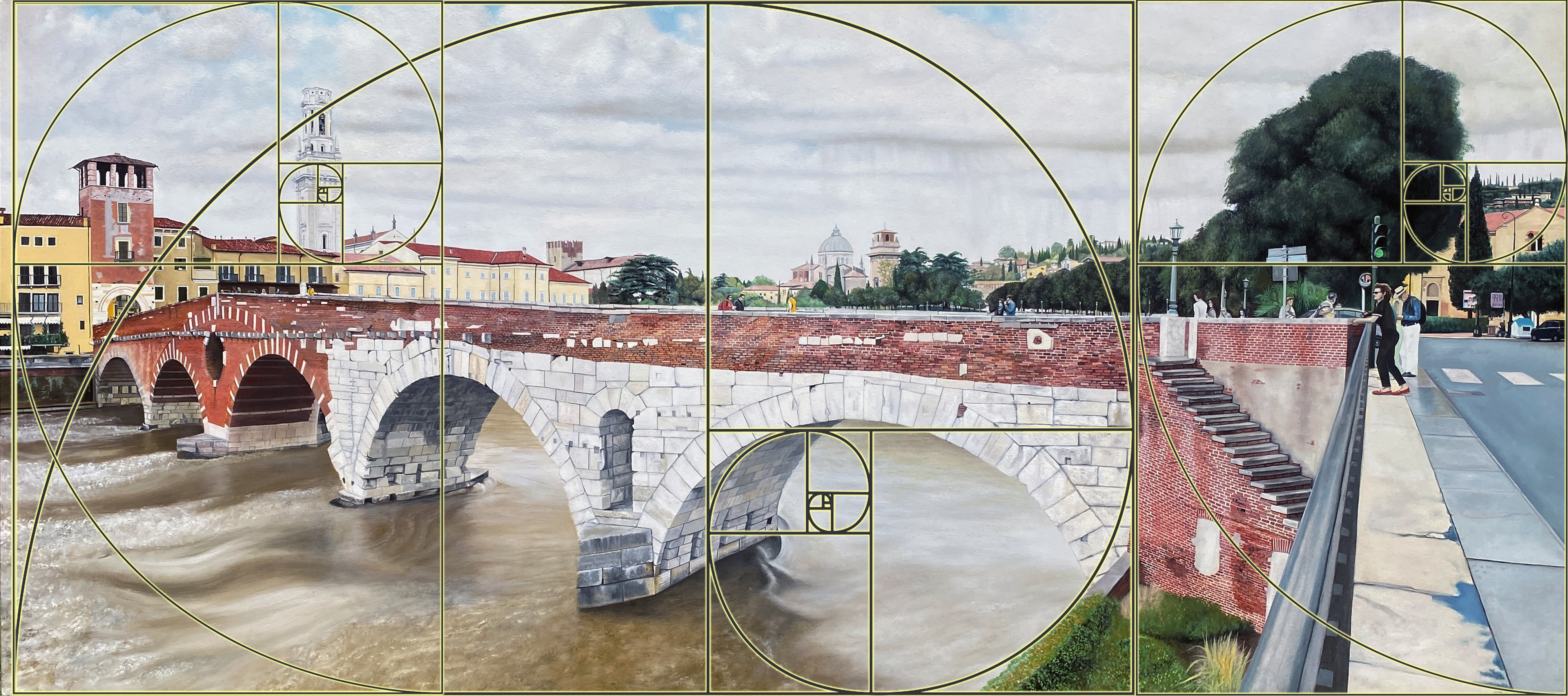 Lovers Bridge in Verona with Fibonacci grid by Matthew Holden Bates